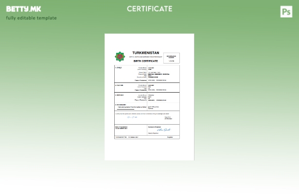 Модерен стил Туркменистан од витално значење извод од матичната книга на роденит